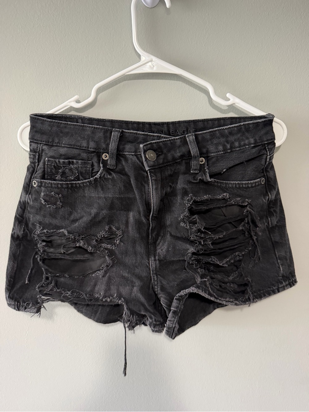 American Eagle Outfitters Black Distressed Ripped Denim Shorts